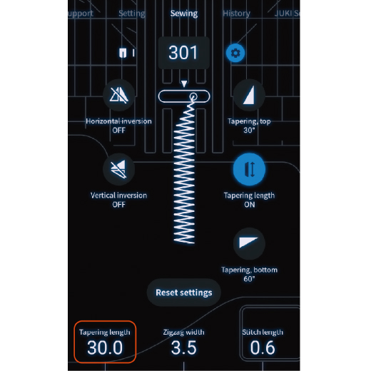 You can set a stitch length in advance or store the length of the stitches that were sewn.